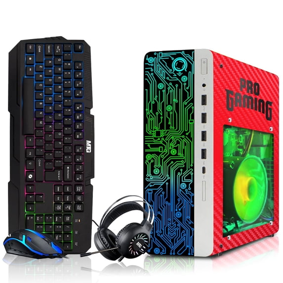 Restored HP G4 Gaming Desktop Computer PC Carbon Red Intel i5,16GB RAM,256GB SSD OS + 2x500GB HDD,GT 730 Graphics,RGB KBM with AI Copilot,WiFi,RGB Headphone,Windows 11