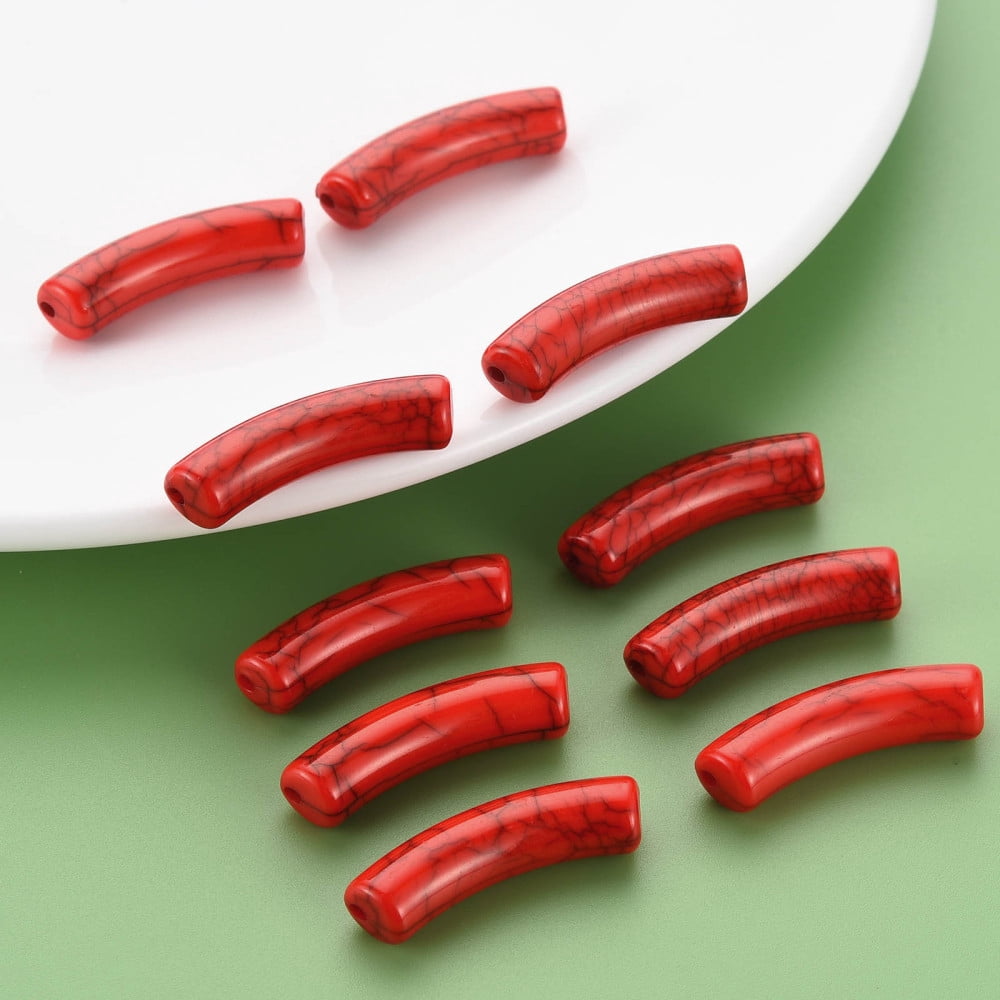 Opaque Crackle Acrylic Beads Curved Tube FireBrick 32x10x8mm Hole: 1.8mm about 330pcs/500g