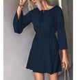 thumbnail image 2 of Mini vestido de mujer informal con manga acampanada y corte holgado, vestido de color sólido para compras en casa, citas, azul purpúreo M, 2 of 6