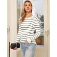 thumbnail image 4 of DARING DIVA Striped Round Neck Fall Winter Pullover Sweater Tops XS White, 4 of 6