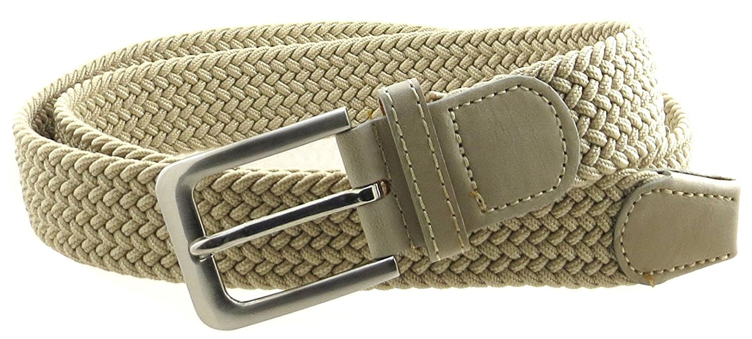Mens Braided Elastic Stretch Belt Leather Tipped End and Silver Metal ...