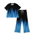 thumbnail image 4 of Abcomgle Girls Lounge Sets Size 7-8 Girls 2 Piece Outfits Striped Short Sleeve Tshirts and Wide Leg Pants Set Cute Casual Girls Sweatsuit,4-5 Years, 4 of 4