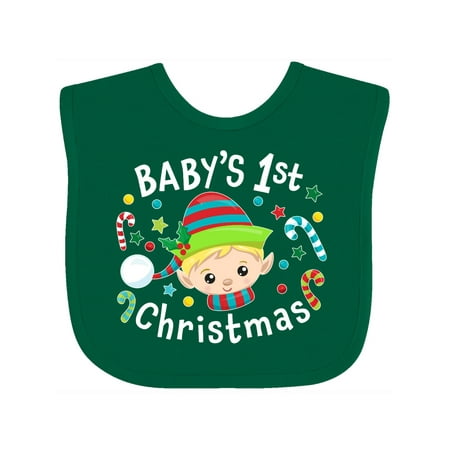 

Inktastic Baby s 1st Christmas Elf Boy with Candy Canes Gift Baby Boy or Baby Girl Bib
