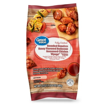 Great Value Honey BBQ Seasoned Boneless Fully Cooked Chicken Bites, 24 oz (Frozen)
