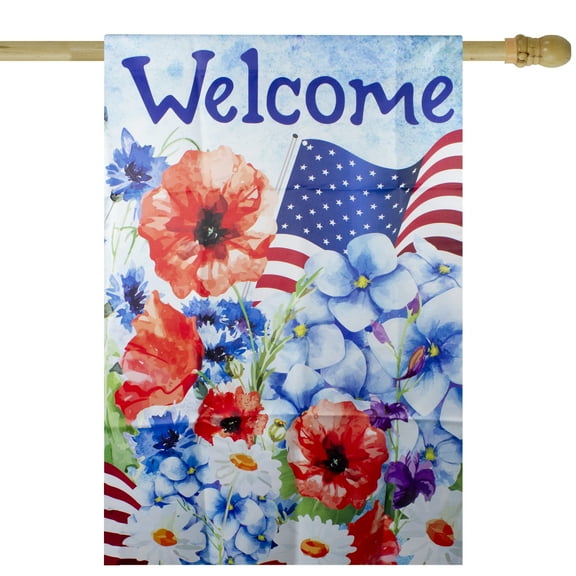 Northlight Floral "Welcome" Patriotic Outdoor House Flag - 40" x 28"