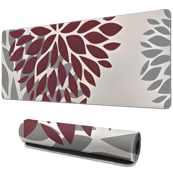 Long Mouse Pads for Desk,Red and Gray Floral Pattern Desk Mats on Top Of Desks, Desk Mouse Pad Extra Large with 3mm Non-Slip Base and Stitched Edge for Gaming,Office,Work,Home 31.5"x11.8"