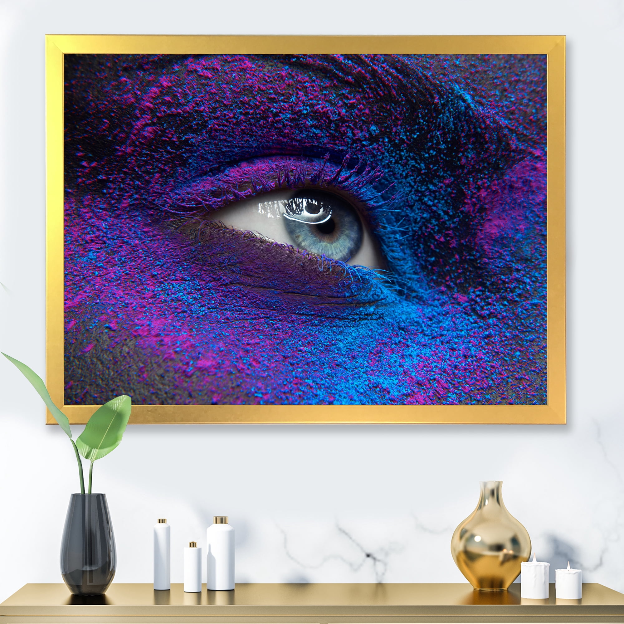Designart 'Woman Eye With Dry Paint Dust Pigment On Face' Modern Framed Art Print