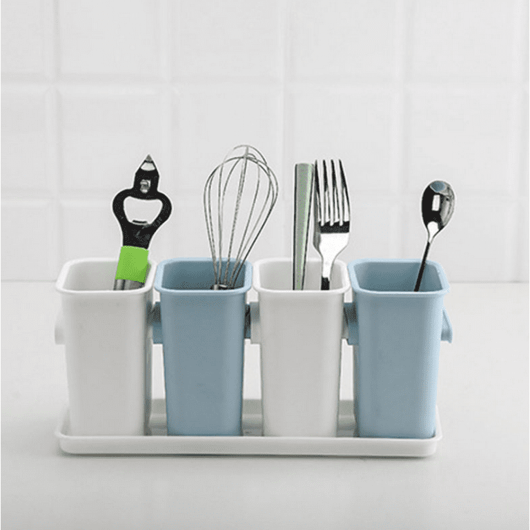 Y&ME YM Utensil Holder for Kitchen Counter, Wood Utensil Organizer with 2  Compartments, Utensil Caddy and Silverware Organizer for Kitchen Decor