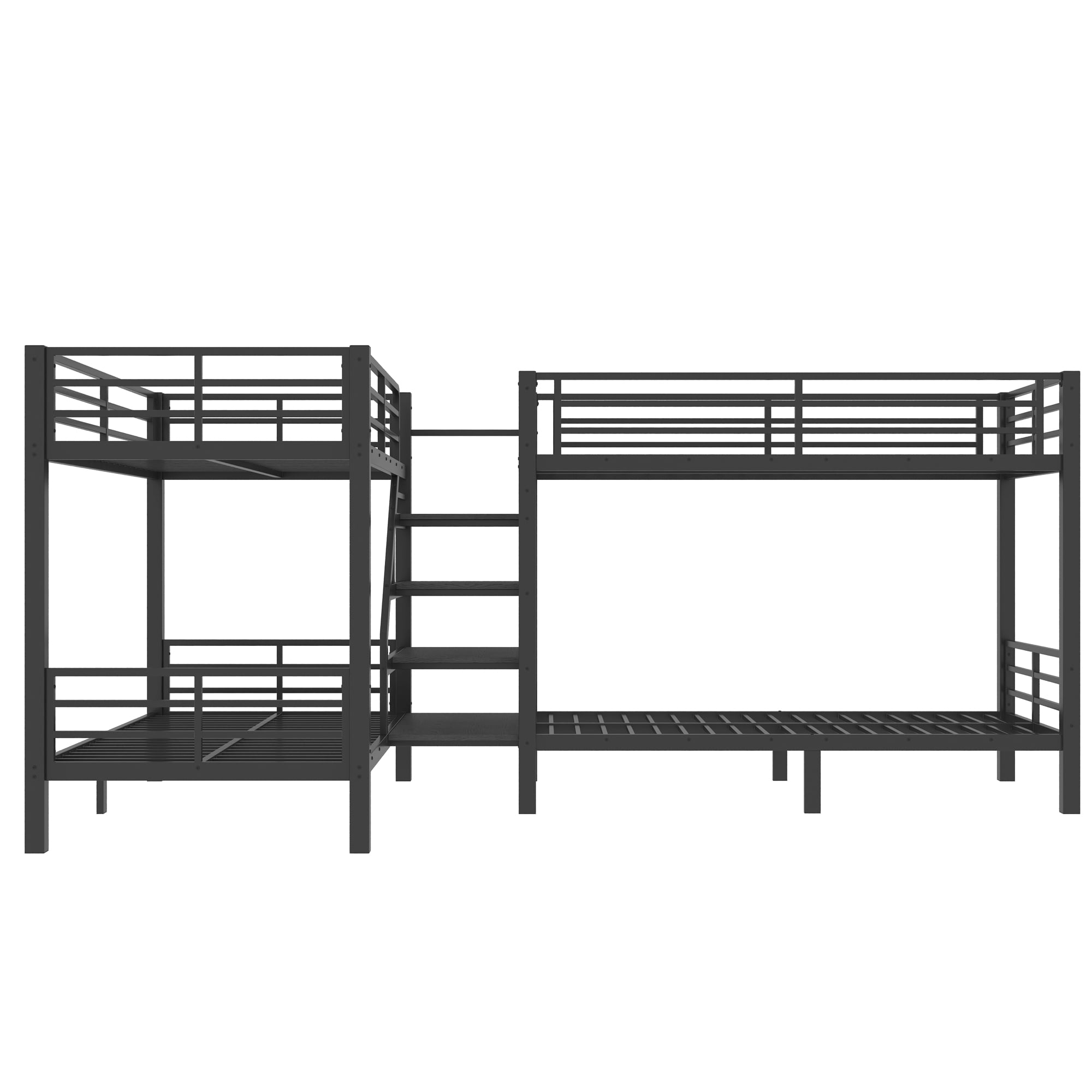 Mintazer L-Shaped Twin Metal Bunk Bed with Storage Staircase, Modern Bunk Bed with Guardrail for Bedroom Guest Room, Black