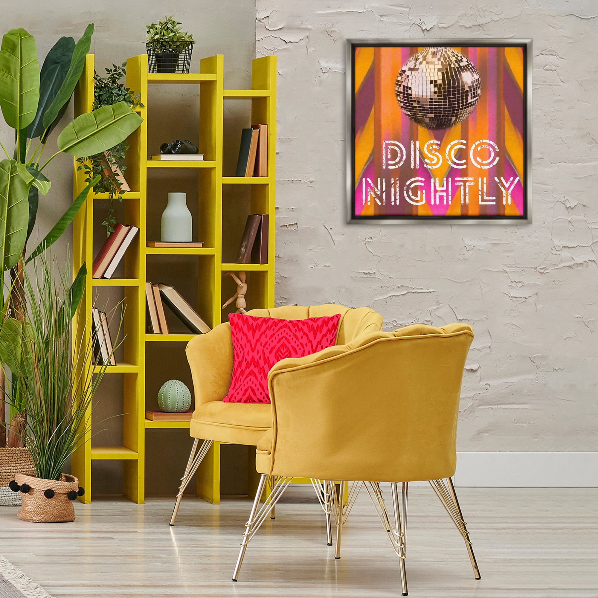 Stupell Industries Disco Nightly Retro Phrase Entertainment Painting Gray Floater Framed Canvas Art Print Wall Art, 25 x 25