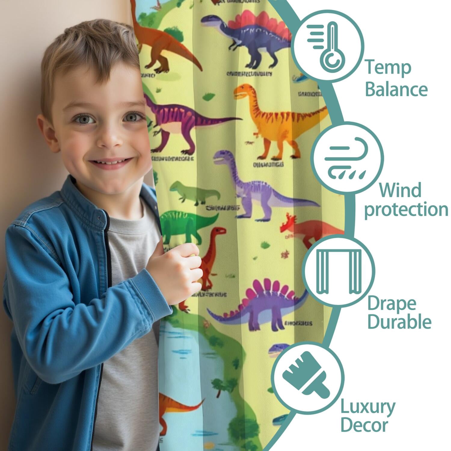 Blackout Kids Curtains,Cute Dinosaur Pattern Childrens Insulated Curtains Set Of 2,Bedroom Essentials,Toddler Room Decor 52x84in(132x213cm)