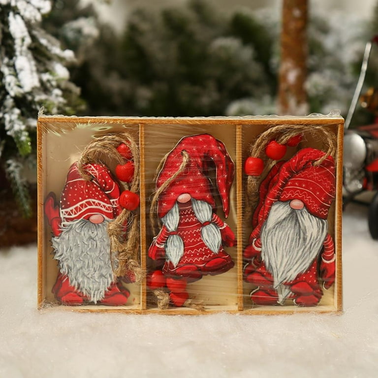 FOMIYES DIY Ornaments Unfinished Wooden, 40Pcs Blank Christmas Gnome Elf  Wood Slices Elf Wooden Hanging Ornaments Decoration with Rope Christmas DIY
