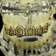 thumbnail image 3 of 14K Gold Plated Grillz CZ Bling Six 6 Open Face Upper Top Teeth Cubic Zirconia Hip Hop Grills, 3 of 5