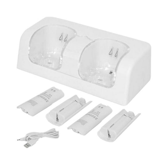 for Wii Remote Battery Charger, Dual Charging Station Dock with Two Rechargeable Capacity Increased Batteries, Lightweight, Small Footprint, Easy to Store, Made of ABS Material P1X0