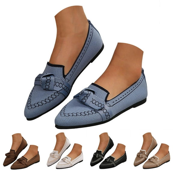 Pandaie Women's Loafer Flats Pointed Toe Casual Knit Ballet Shoes Comfortable Dressy Mesh Slip on Walking Driving Work Shoes for Office Business Black 6