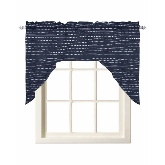 Navy Blue Striped Kitchen Swag Valances for Windows, Modern Moire Farmhouse Stripe Swag Valances Curtains for Living Room, Rod Pocket Window Treatments for Bathroom, Bedroom, Cafe, 56"x36"