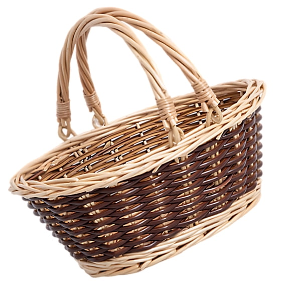 Small Willow And Plastic Weave Picnic Basket, 10.6 x 8.7 x 4.1 in, Hand Woven Storage Basket with Dual Handles, Lightweight and Long-Term for Easter, Gifts