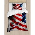 thumbnail image 3 of American Flag Duvet Cover Set Queen Size, Banner in the Sky on Cloudy Mist Display National Symbol Proud of Heritage, Decorative 3 Piece Bedding Set with 2 Pillow Shams, Grey Red Blue, by Ambesonne, 3 of 3