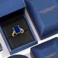 thumbnail image 5 of Gem Stone King 18K Yellow Gold Plated Silver 12X10MM Blue Simulated Sapphire and 2MM White Lab Grown Diamond 3 Stone Engagement Ring for Women | 6.78 Cttw | Gemstone September Birthstone | Size 6, 5 of 6