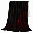 thumbnail image 2 of Black Cat Gothic Rose Portrait with Lunar Halo, Pearl Chain and Deep Red Florals, Cozy Flannel Blanket, Home Decor for Cat Lovers, Bedroom and Living Room, Halloween Gift, Dark Romantic Art, 2 of 9