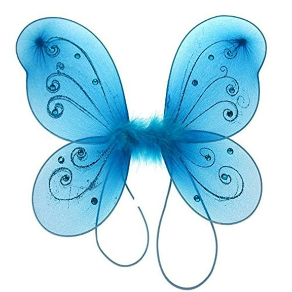 Firefly Imports Organza Nylon Butterfly Wings with Glitters Kids Size 12 Inch Turquoise