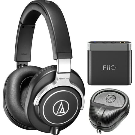 Audio-Technica Professional Monitor Headphones Black (ATH-M70X) Hi Fi Audio Bundle with custom Slappa hard case and FIIO hi def
