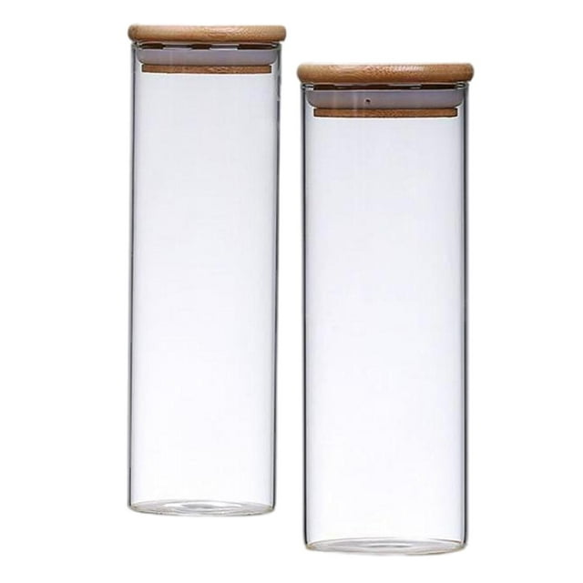 Tarro De Cristal Con Tapa De Bambú Almacenamiento De Alimentos 6,5X20cm 650ml+6,5X18cm 550ml