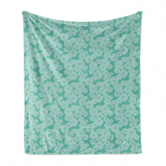 Floral Soft Flannel Fleece Throw Blanket, Monochrome Design Flower Petals Without Stems Illustration, Cozy Plush for Indoor and Outdoor Use, 50" x 70", Seafoam and Pale Seafoam, by Ambesonne