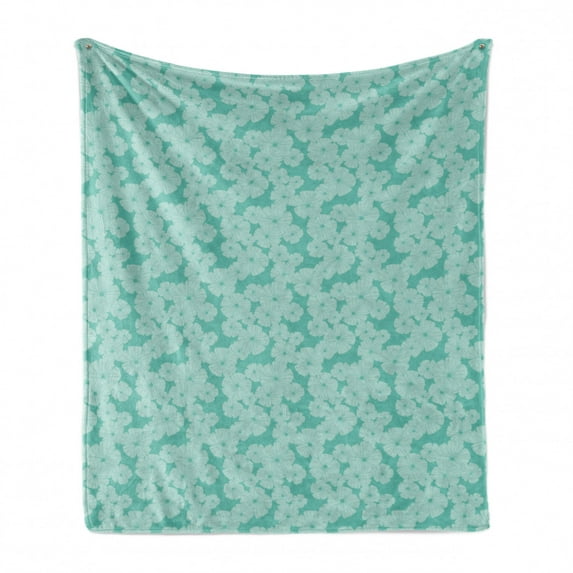 Floral Soft Flannel Fleece Throw Blanket, Monochrome Design Flower Petals Without Stems Illustration, Cozy Plush for Indoor and Outdoor Use, 70" x 90", Seafoam and Pale Seafoam, by Ambesonne
