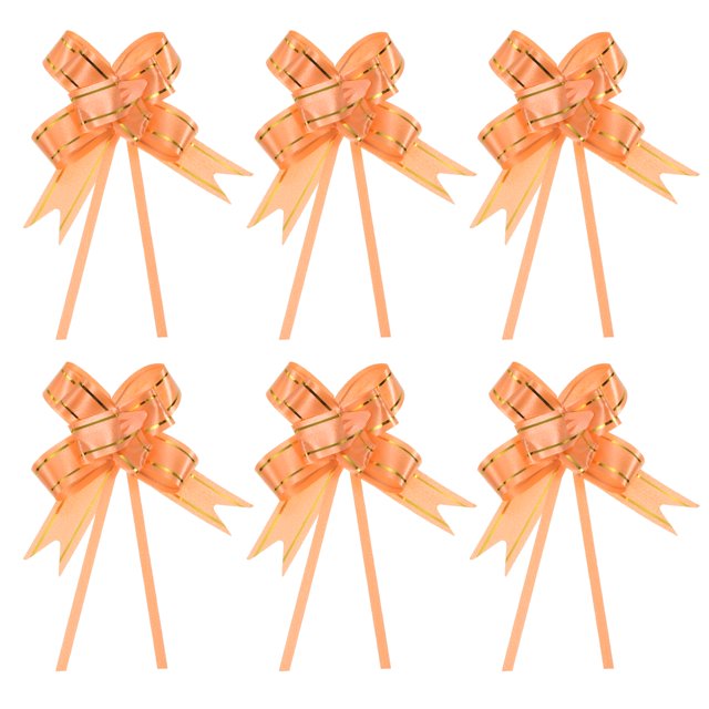 Unique Bargains 13 Inch Pull Bows Ribbon Gift Wrapping String Gold Thread Style Decorative Bow Tie Orange 100 Pack
