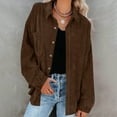 thumbnail image 2 of Women's Corduroy Shirt Jacket Long Sleeve Solid Lapel Collar Button Down Lounge Cardigan Coat with Pocket Brown XL, 2 of 9