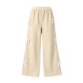 thumbnail image 2 of Girls Sweatpants with Lace Bow Casual Cute Baggy Elastic Waist Kids Wide Leg Pants Beige 14, 2 of 7
