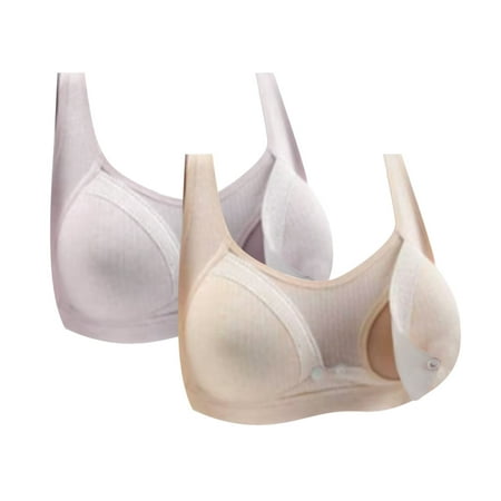 Ahuyic 2pack Nursing Bras for Breastfeeding Women Maternity Bra Front Buckle Breastfeeding Bralette Beige Pink XL