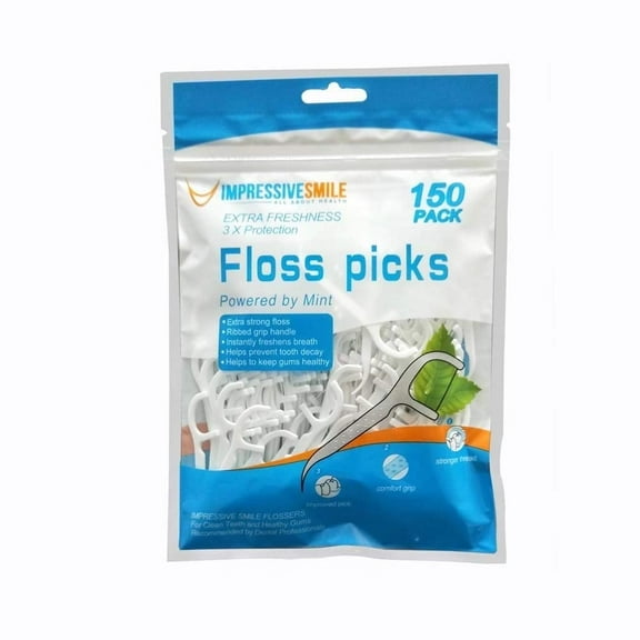 Impressive Smile Floss Picks Mint Flavor - Extra Strong - 150-Count (1-Pack)