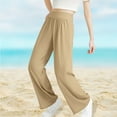 thumbnail image 5 of Fesfesfes Girls' High-Waisted Wide-Leg Dance Pants Trendy Elastic Smocked Waistband Comfy Loose Trousers Gymnastics Casual Wearing Clothes(Khaki,9 Years), 5 of 8