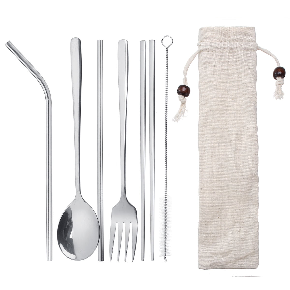 7Pcs Flatware Set Straw Spoon Fork Kit Portable Cutlery Utensils Eco-friendly 