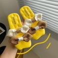 thumbnail image 5 of ZACPNCV Girl's Bow Open Toe Slip on Slippers PU Leather Slides Flat Sandals Yellow 3.5-4 Years, 5 of 6