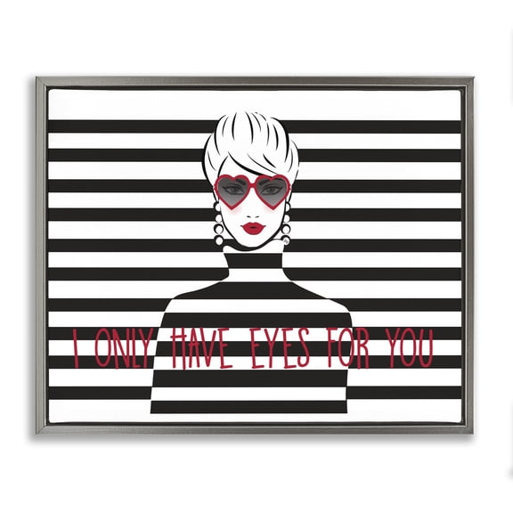 Stupell Industries Contemporary Only Eyes For You Gray Floating Frame Canvas Art, 21 x 17, by Martina Pavlova