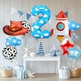 thumbnail image 4 of EP Toy Themed Decorations, 9pcs Cow Print Sky Blue Cloud Balloons with Rocket Balloon and Cowboy Hat Balloon for Kids Inspired Story 2nd Birthday Party Decorations (2nd), 4 of 7