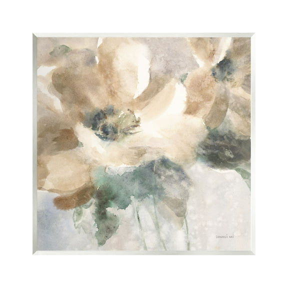 Stupell Industries Abstract Beige Flower Botanical & Floral Painting Unframed Art Print Wall Art, 12 x 12