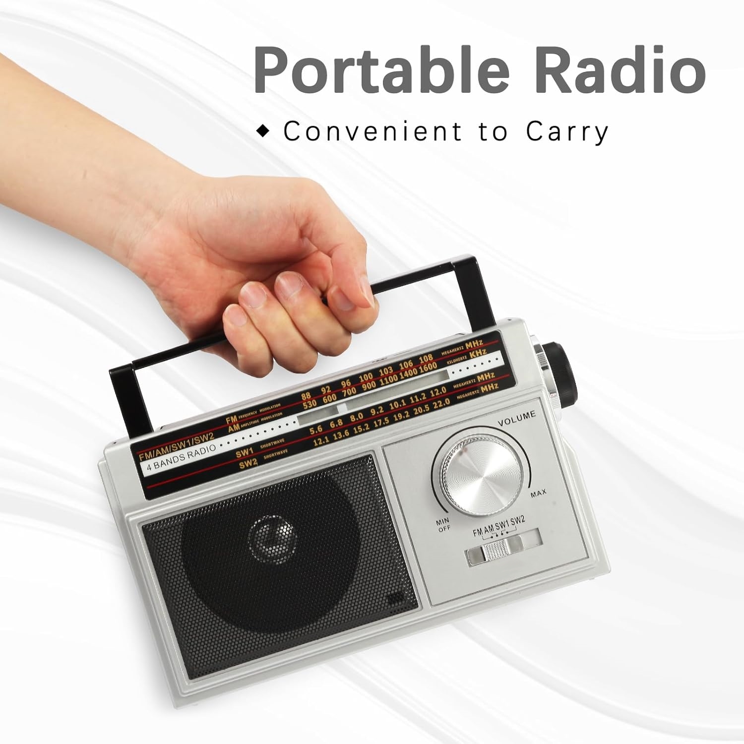 Topoint Vintage AM/FM/SW Portable Radio, Silver photo 3