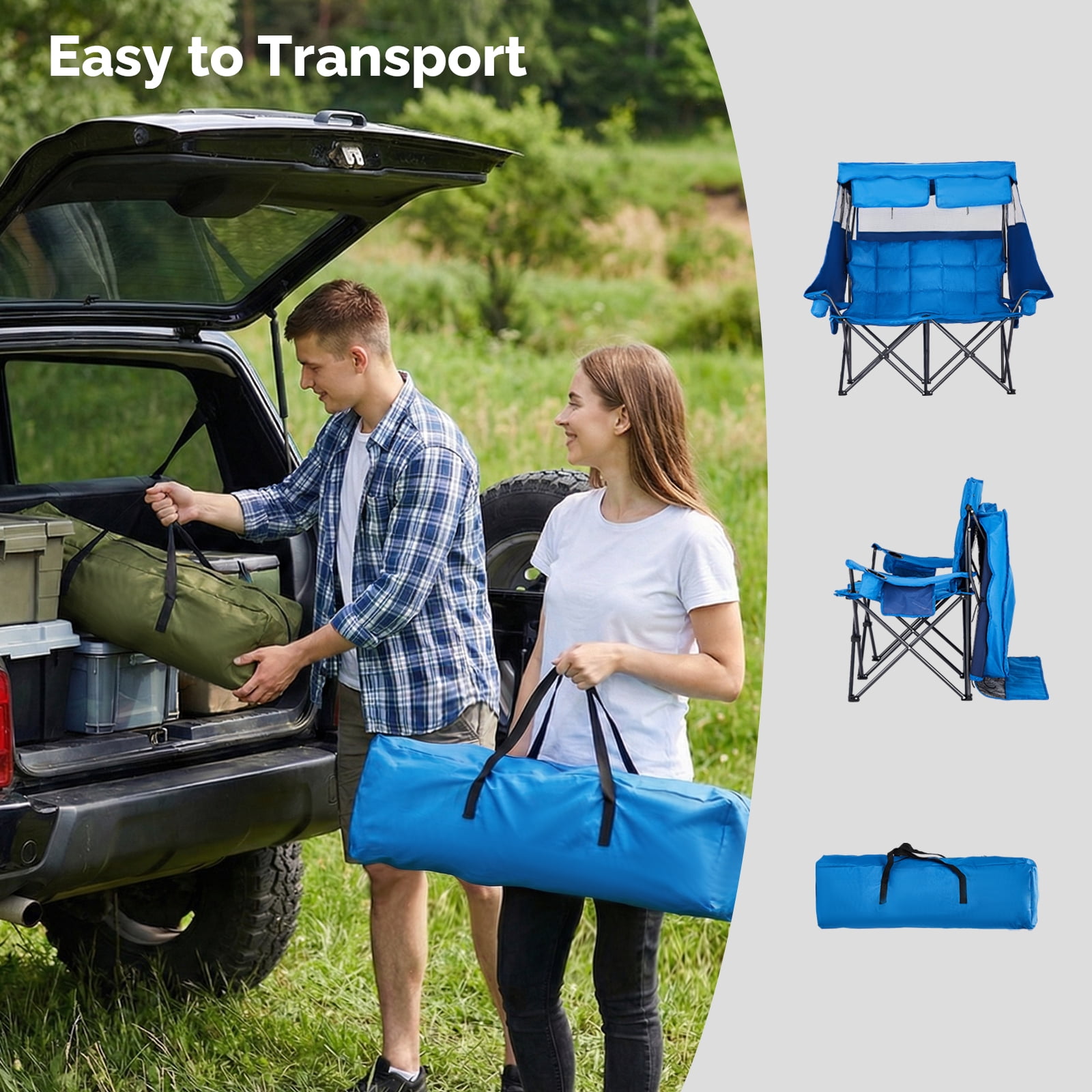 Ktaxon Double Camping Chair w/Shade Canopy, Folding Two Person