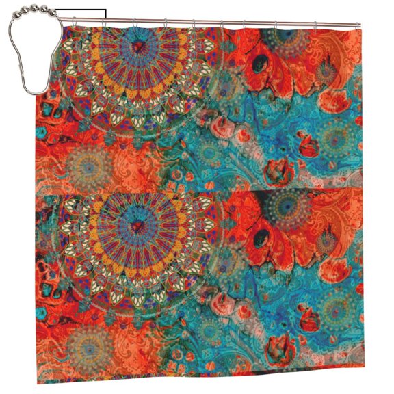 Rateoe Mandala Colorful Shower Curtain - Fancy Bathroom Shower Curtain Sets - Waterproof Shower Curtain with Hooks with 12 Plastic Hooks 72x72 Inches