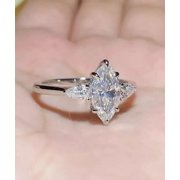 3CT Marquise Cut Lab Created Created Diamond Women's Engagement Ring 14K White Gold Plated Sterling Silver