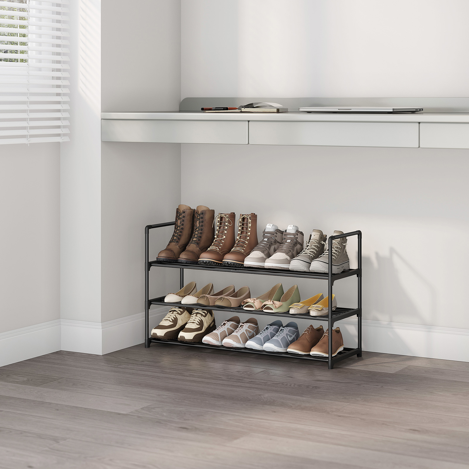 One Pix 3-Tier Metal Shoe Rack, Black photo 7