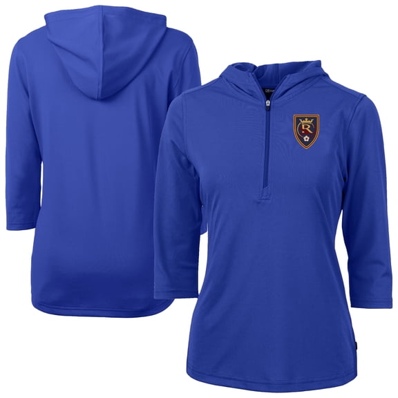 Women's-Cutter & Buck  Blue Real Salt Lake Virtue Eco Pique Recycled Half-Zip Pullover Hoodie