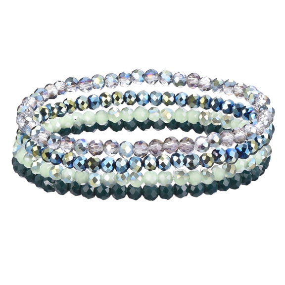 Uxcell Bohemian Stackable Bead Bracelets 4mm Multi-Layer Crystal Beads Stretch Bracelet Set for Women Wristbands Jewelry Costume Gifts, Green