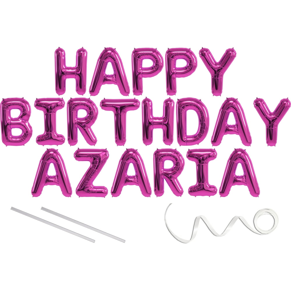 Azaria, Happy Birthday Mylar Balloon Banner - Pink - 16 inch Letters