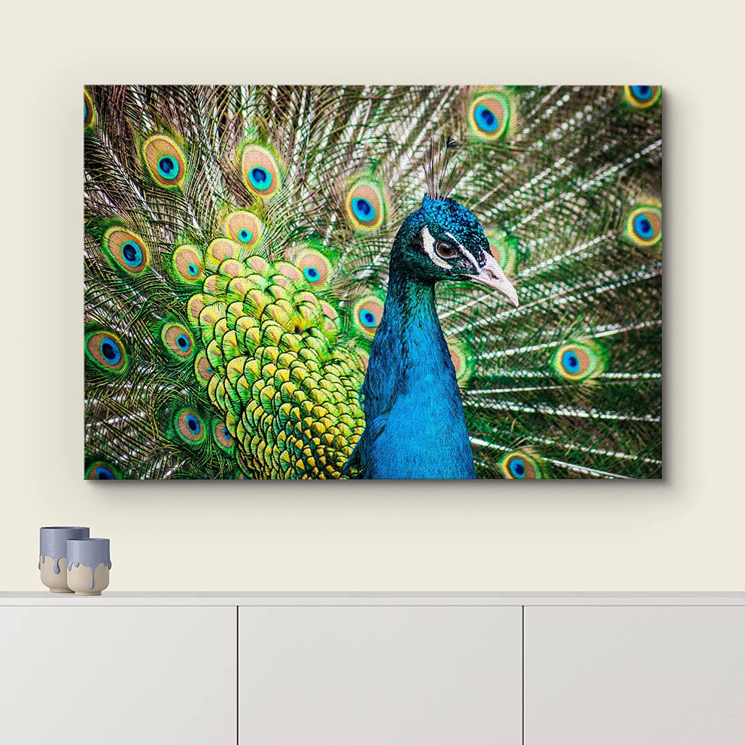 wall26 Canvas Print Wall Art Vibrant Teal Emerald Peacock Bird