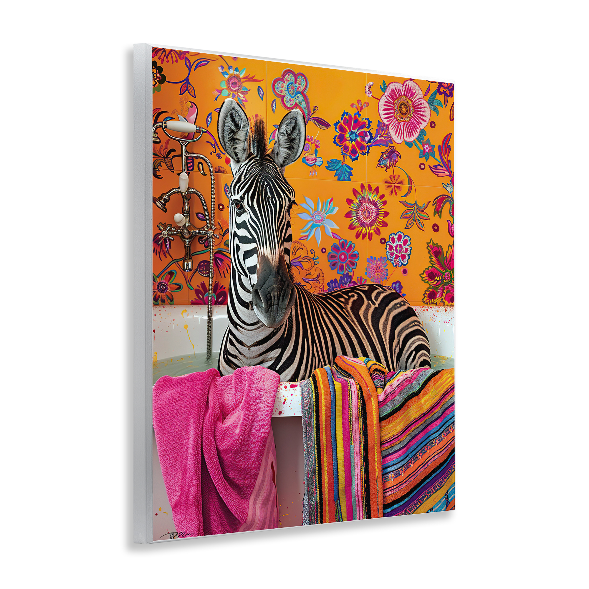 Zebra Bath with Colorful Towel Wall Plaque Art, design by Momart